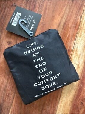 Black Packable Travel Tote - "Life Begins at the End of Your Comfort Zone"